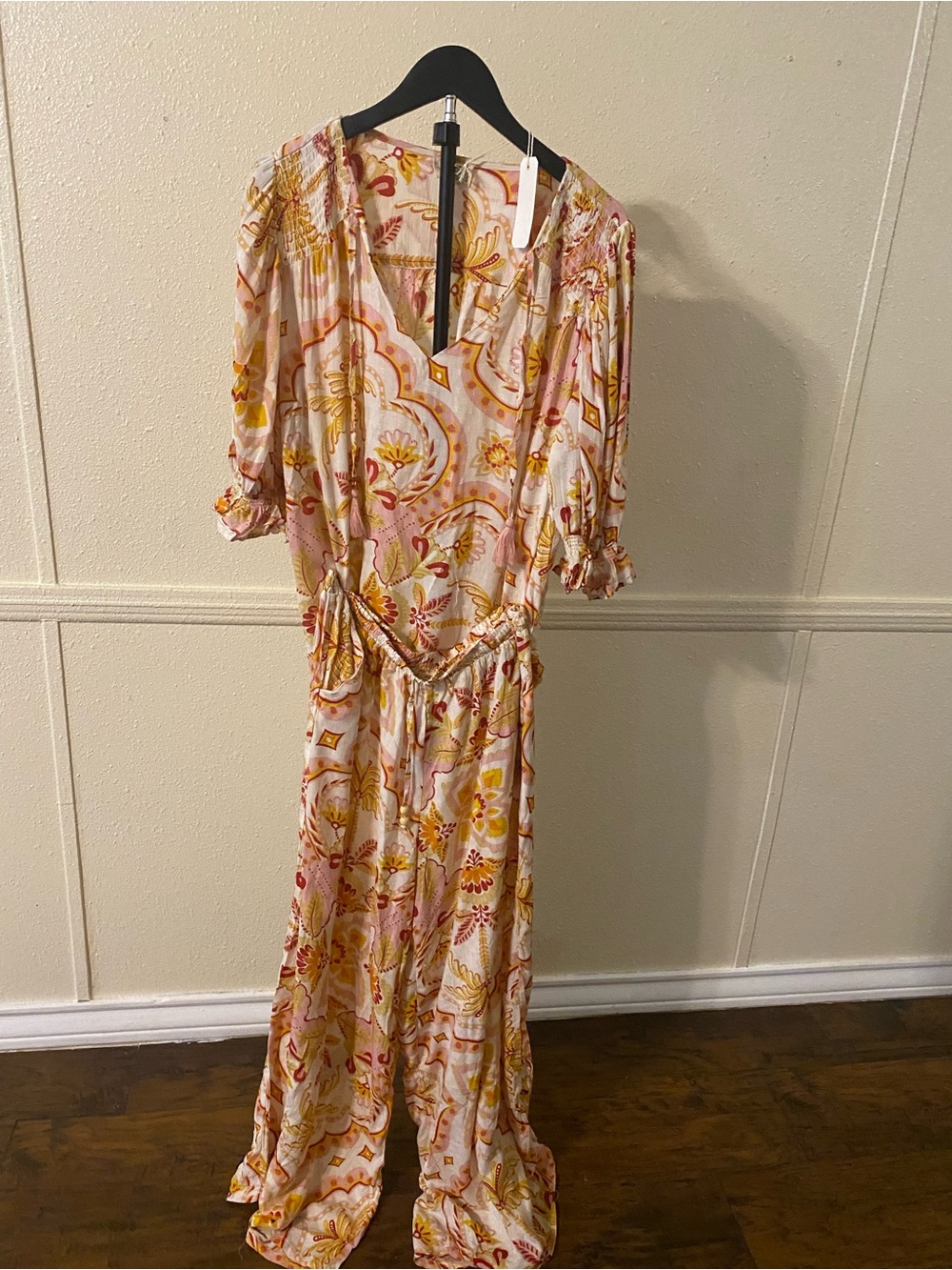 Bohemian Floral Print Maxi Dress in Cream, Yellow & Pink